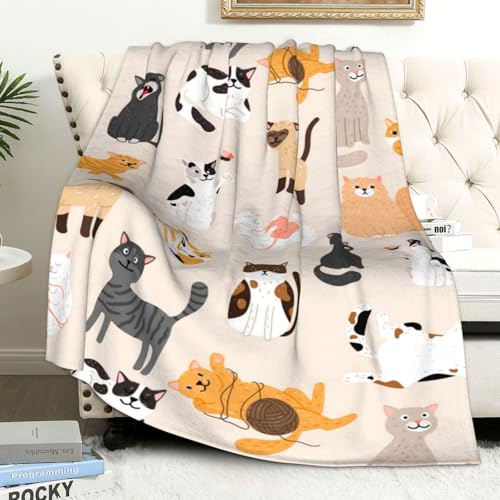 SEGXCFL Beige Cat Blanekt,Cat Gifts for Women Cat Lovers,Cat Blanket for Adults Girls Kids, Cat Print Blanket Soft Cozy Throw Blanket Cute Fleece Blanket Cat Themed Gifts Cat Mom Gifts 60