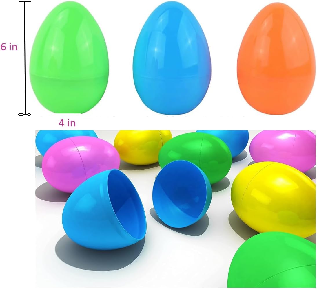 Easter Eggs?Jumbo Fillable Easter Eggs Colorful Bright Plastic Easter Eggs, Perfect for Easter Egg Hunt, Birthday Party Surprise Egg, Easter Hunt, Assorted Colors, 6