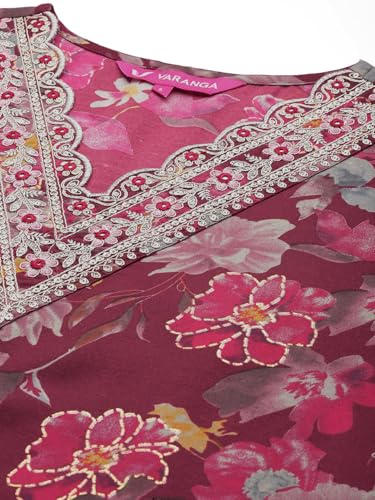 Image of Varanga Women Embroidered Kurta Pant Set with Dupatta | Silk Blend Fabric | V-Neck 3 /4 Sleeve Ankle Length| Wedding Ethnic Wear