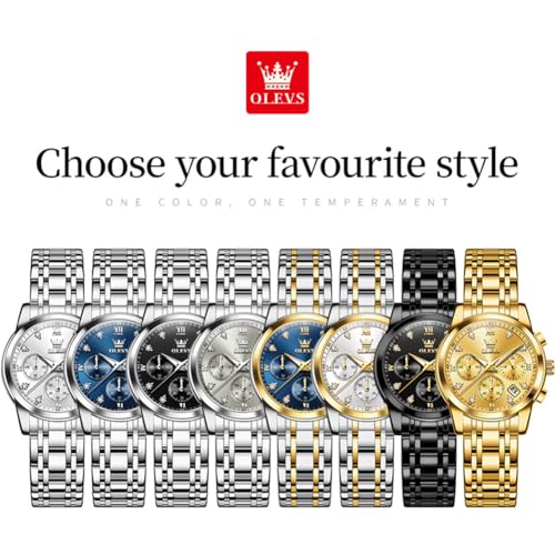 Image of OLEVS Women Watch Multifunctional Two Tone Watch Fashion Business Analog Quartz Ladies Watch Stainless Steel Waterproof Diamond Watch for Women