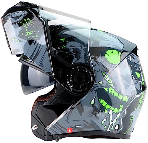 ZLYJ Casco Abatible para Motocicleta, Casco Integral con Doble Visera, Casco Plegable, Casco Modular, Aprobado por Dot D,X-Large