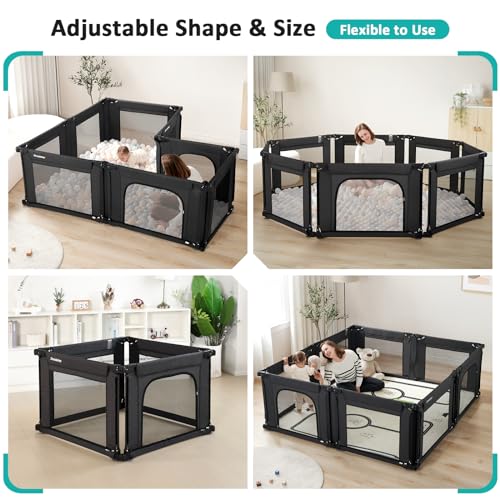 Image of Doradotey Adjustable Baby Playpen with Adult Door, Foldable Large Playpen for Babies and Toddlers, Breathable Mesh Indoor Baby Playard, Safe Fence, 79 x 71 Inch, Black