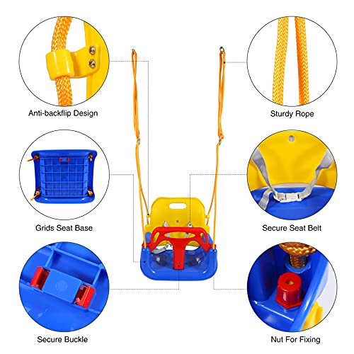 Image of RedSwing 3-in-1 Baby Swing Seat, Toddler Swing, Anti-Flip Snug & Secure Detachable Infants to Teens Kids Swings Seat for Outside Playground, Blue Red