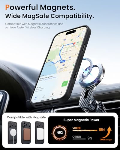 Image of Vihibii for iPhone 17 Pro Cover with Stand & Camera Control, [Compatible with Magsafe], Full-Cover Lens Protection, Rugged Hard Back & Silicone Edge, Non-Slip Translucent Slim Case, 6.3 inch 2025, Black