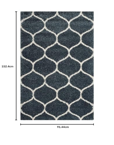 Image of Fur Shaggy Rectangular Rugs And Carpets, Modern Plush Area Rug For Bedroom Living Room Floor Mat Bedside Home Decor Carpet (3X5 Feet, Slate Blue|Ivory)