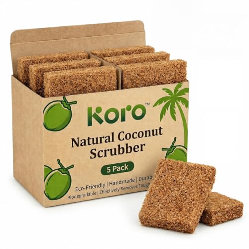 Image of (Pack of 05) for Dishes | 100% Natural Coconut Dishwashing Scrubber | Scratch Free for Non-Stick & Stainless | Eco-Friendly & Biodegradable