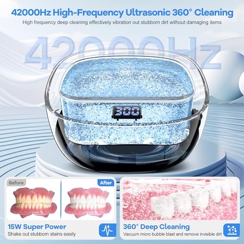 Image of Wireless Ultrasonic Retainer Cleaner, Rechargeable Ultrasonic Cleaning Machine for Dentures, Retainer, Aligner, Mouthguards and Toothbrush Head, 43kHz Portable Ultra Sonic Jewelry Dental Clean Pod