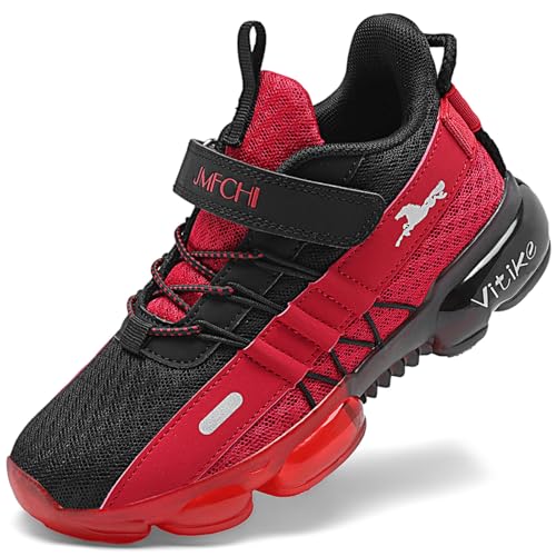 JMFCHI Kinder Turnschuhe Jungen Sportschuhe Kinderschuhe Mädchen Hallenschuhe Outdoor Laufschuhe Sneaker Bequem Atmungsaktiv rutschfest Schwarz Rot gr 37