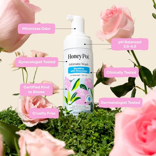 Image of The Honey Pot Company - Feminine Wash - Herbal Infused - Sensitive Skin Types - PH Balanced Plant Based Hygiene Products - Sensitive w /Rosewater - 5.51 Fluid Oz.