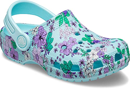 Image of Crocs Kid's Crocs Kid's Classic Floral Clog|Water Shoe for Toddlers|Slip On Girls' Sandal Shoe, Ice Blue, C10 M US Toddler