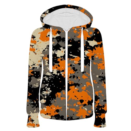 Heevina Zip Up Hoodie Women Camo Camouflage Pockets Hoodies Hooded Fall Winter Jackets Drawstring Zipper Coat