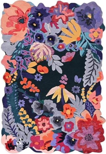 Image of Handmade Tufted Irregular Shape Wool Area Rug Botanical Design, Thick & Soft Carpet for Living Room, Bedroom Hall Room Color Multi Size 6X8 feet (180x240cm)
