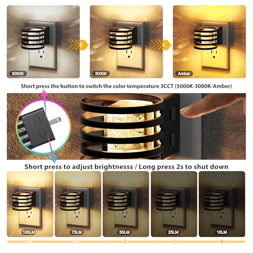Image of JandCase LED Night Light, [2 Pack] Bubble Night Lights Plug into Wall, Dimmable Nightlight with Dusk to Dawn Sensor, Amber /3000K /5000K & 5 Brightness Levels, for Bedroom Bathroom Hallway
