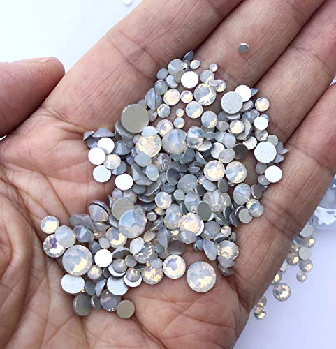 Ad Beads 1440 Pieces Mixed Size Glue On Quality Glass Flatback Rhinestones Round Crystal Gems (White Opal ) #TOP2