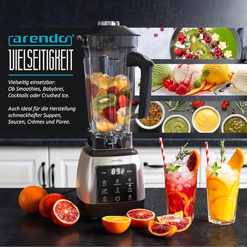 Arendo - Standmixer 2000 Watt mit Touchpanel - Hochleitungsmixer - 2L - 9 Geschwindigkeitsstufen – max. 24.000 U/min - Pulsfunktion – Timer – 5 Programme – Mixer mit Display – 6 Messer aus Edelstahl – Bild 6