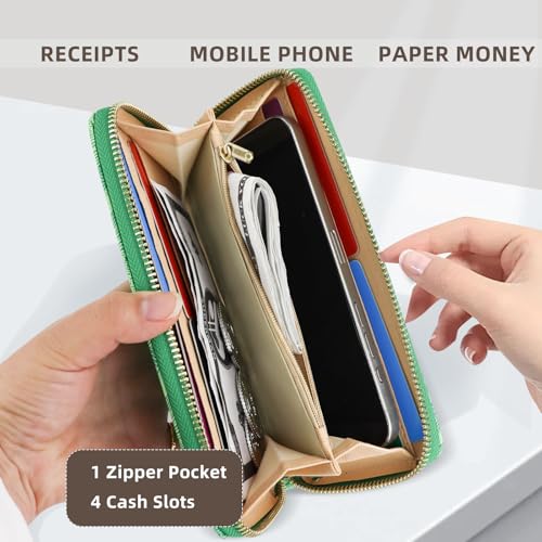 Women's Wallets, PU Leather Ladies Wallets Credit Card Holder for Women, Large Capacity Womens Card Holder Womens Wallet with Zipper for Cards, Cash, Receipt (green)4