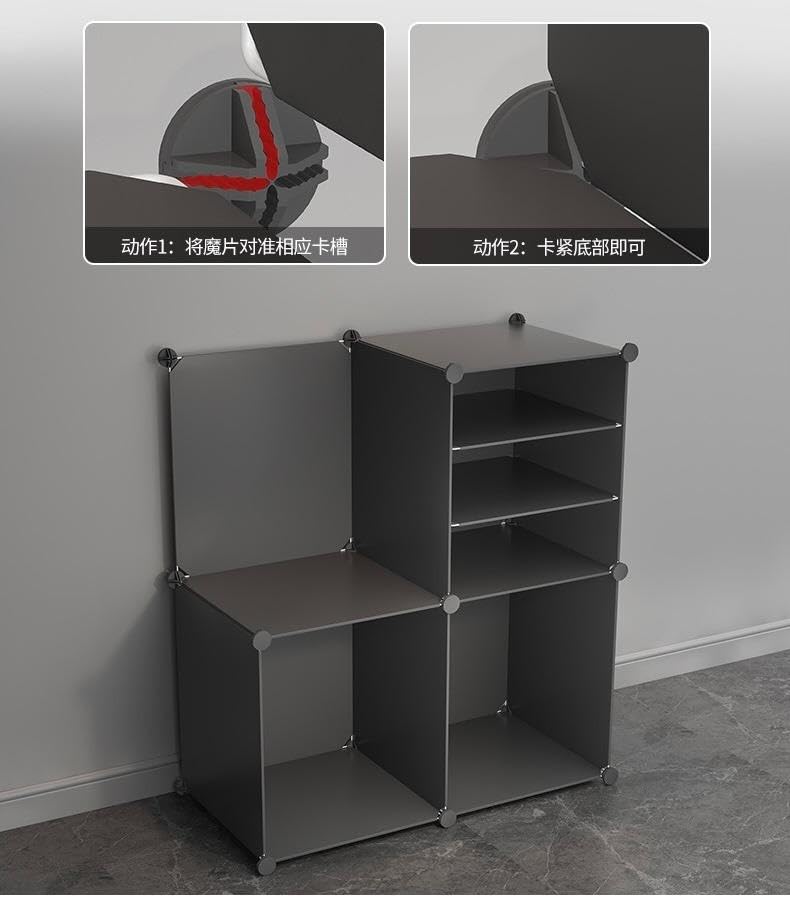 Image of Shoe Rack Multipurpose 5 Shelves Shoe Rack with Zip Door Cover & Side Pockets, Multiuse Wide Shelve,Rack for Footwear, Toys, Clothes (Dark Grey, 6-Layer)