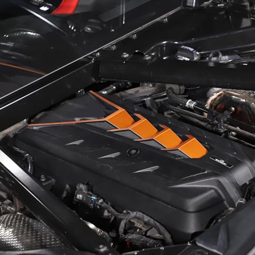 Image of CHEAYAR Engine Shroud Cover Panel Trims Compatible with Chevrolet Corvette C8 2020-2023, Aluminum Alloy Engine Bay Panel Cover, C8 Accessories (Orange)