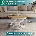 Firenze, Couchtisch Rund aus Massivholz Eiche und Stahl Handgefertigt, Wohnzimmertisch, Coffee Table, Weiß, 70x40 cm, Langlebig & Stilvoll – Bild 2