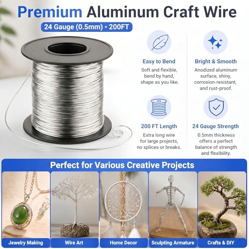 Image of Therwen 200ft 24 Gauge Stainless Steel Wire for Gardening, Electroculture, Bonsai, Jewelry Making Beading DIY Craft Pure Bare Stainless Steel Wire Spool