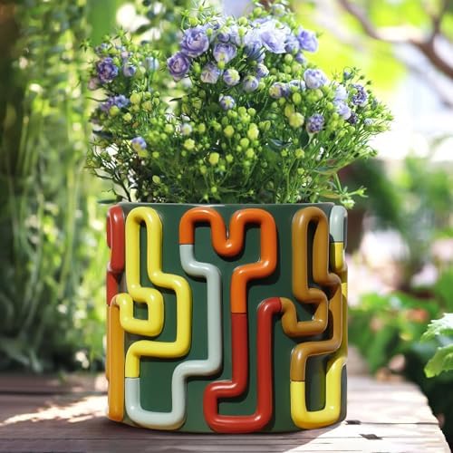 GUGUGO Colorful Squiggle Lines Planters Cute Unique Rainbow Plant...