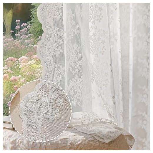 Anmao Vintage White Lace Curtains 84 Inches Long 2 Panels Set, Romantic Elegant Light Filtering Semi Sheer Floral Thick Lacy Curtain Drapes for Living Room and Bedroom, Each Panel 55W x 84L, Off White