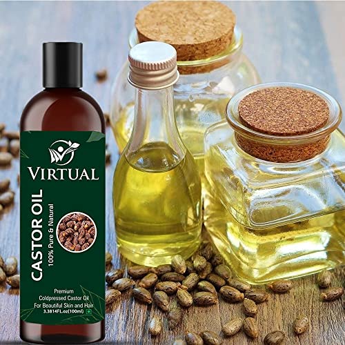 Image of VIRTUAL Pure Castor Essential Oil For Stronger Hair, Body Skin Care, Moisturizing Dry Skin, Eyelash & Nails Cold Pressed Oil With No Mineral & Silicones