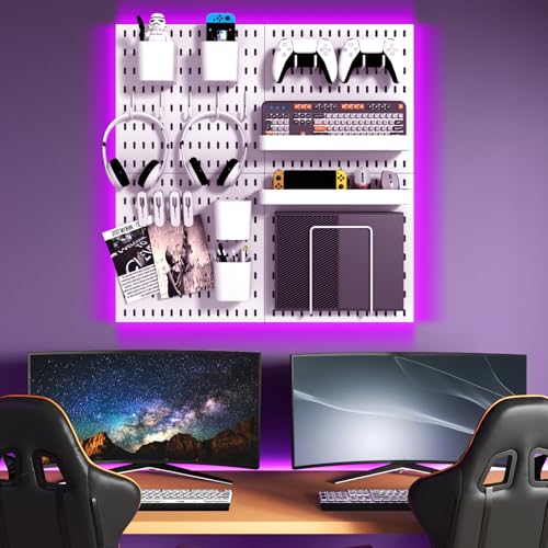 Peg Board Combination Kit, 4 Pegboards with 20 Accessories, Pegboard Wall Organizer for Office, Nursery & Home Storage, Key Holder, 25.6"x25.6" – Nail-Free Installation(White) - Image 6