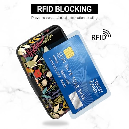 Image of Card Holder Credit Cards Holder for Women RFID wallet women Business Card Holder Wallet Mini Aluminum Card Wallet RFID Blocking Slim Metal Hard Card for Women, Beautiful Flowers and Plants