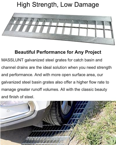 Image of Galvanized Steel Drain Grate, Driveway Channel Cover 20x3 in 2pk