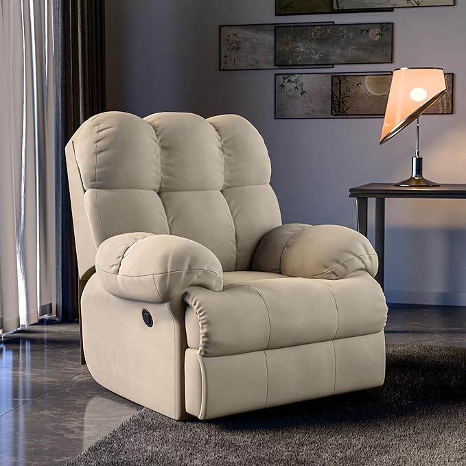 Image of Green Soul Shangri-La| Single Seater Electric Recliner Sofa with Oversized Backrest, Premium Comfort and Soft Suede Fabric | Motorized Recliner |3 Years Warranty (Beige) with Installation