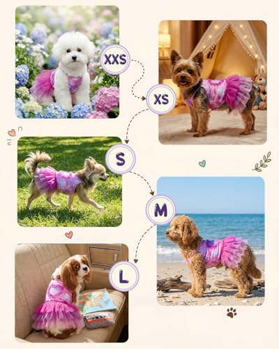 Image of CuteBone Cute Pet Dress for Small Dogs, Cats - Ruffle Princess Outfit with Pleated Heart, Summer Lightweight Breathable Dog Party Clothes for Holiday, Walks, Birthday, Photos DDQ03L