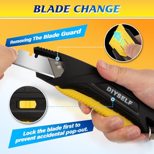 Image of DIYSELF Self-Retracting Safety Box Cutter with Holster and 10 SK5 Blades