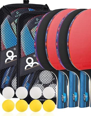 Table Tennis Set, Portable Table Tennis Bats and Balls | 4x Ping Pong Paddle for Children and Adult Table Tennis Racket Set with 2X Compact Storage Case | 8 x 3 star Ping-Pong Balls |