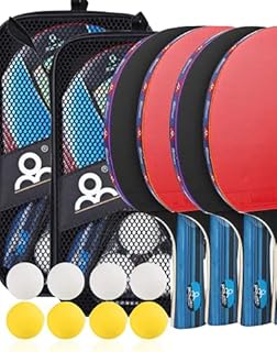 Table Tennis Set, Portable Table Tennis Bats and Balls | 4x Ping Pong Paddle for Children and Adult Table Tennis Racket Set with 2X Compact Storage Case | 8 x 3 star Ping-Pong Balls |