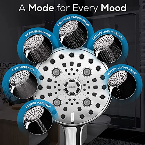Image of ALTON SHR20980 ABS 6-Function Chrome Finish Polished 6inch Shower Head with 1.5 Meter Hose Pipe, Arm And Adjustable Bracket (Silver)