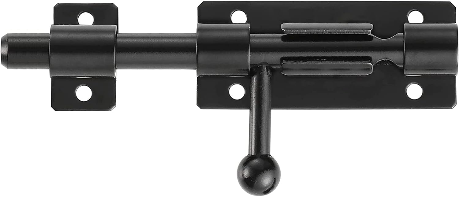 Cerradura de seguridad para puerta deslizante resistente con agujero para candado, Pestillo Puerta, Cerrojo Puerta Interior Cierre Puerta acero inoxidable 304 negro mate (8 Inch (200mm))