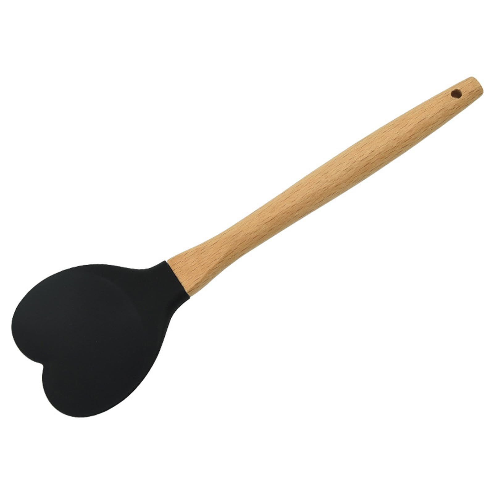 Kalttoy Black Multipurpose Heart Shape Silicone Kitchen Spatula With Wood Handle For Easy Stirring Folding Scraping And Serving Nonstick Spoon