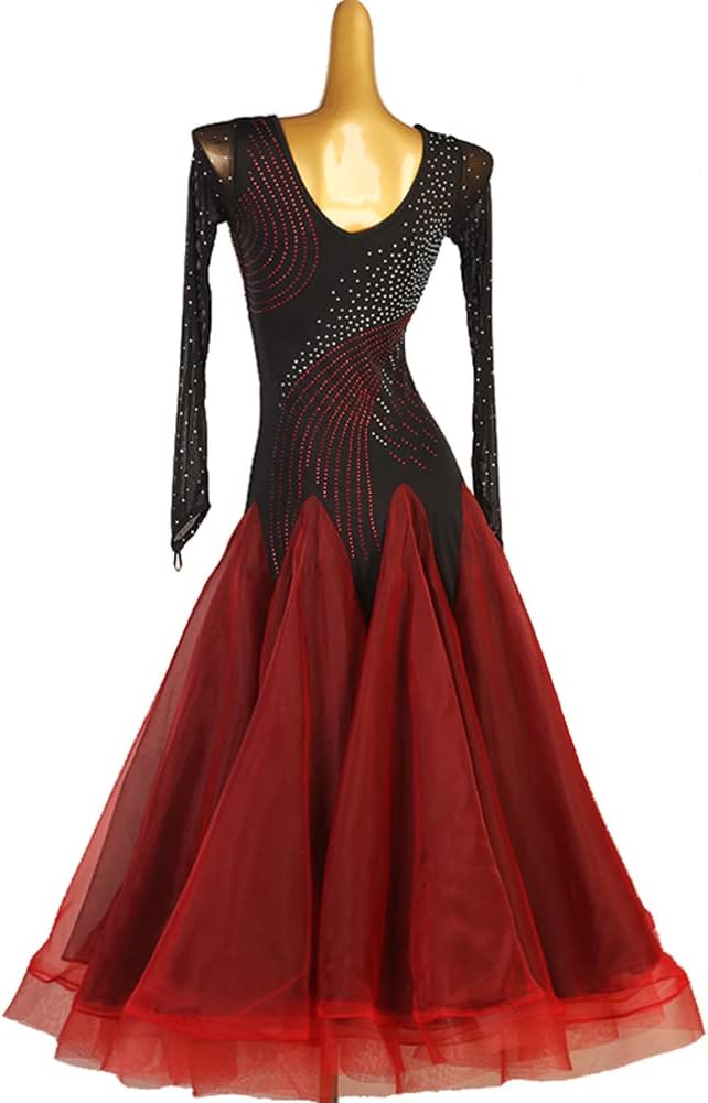 GRANT Mサイズ 社交ダンス スタンダードドレス 新品 赤x黒 GRANT Mサイズ 社交ダンス スタンダードドレス 新品 赤x黒