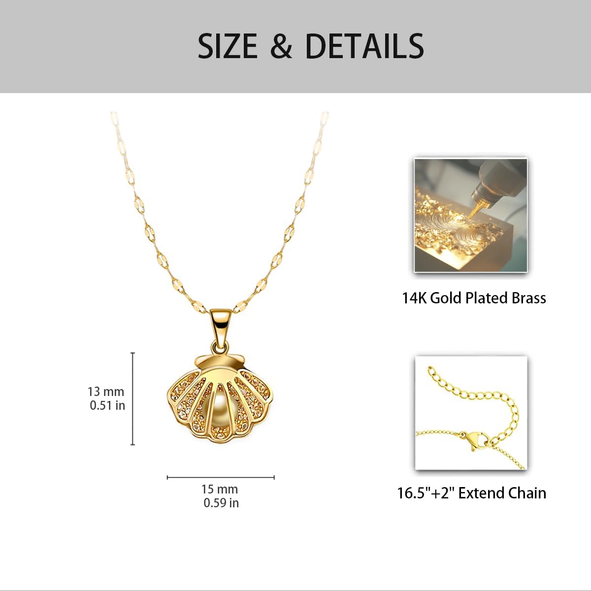 Ocean Beach Themed 14K Gold Necklace for Women - Seahorse Crab Dolphin Shell Pearl Pendant - Holiday Themed Jewelry Gifts for Women - Image 5