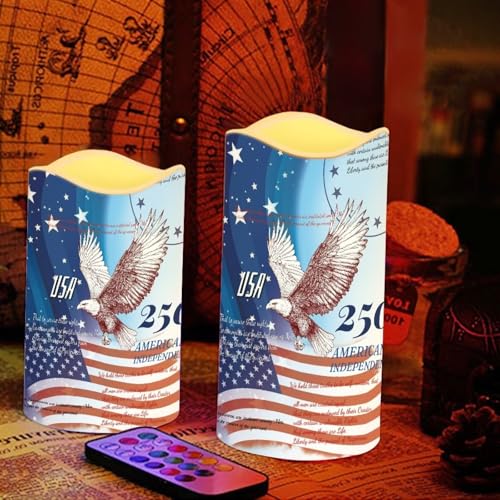 Image of American Flag Electric Candles Bald Eagle Independence Day Flameless LED Candles Battery Operated with Remote 250th Anniversary Flickering Candle for American Holiday, 4 Pack