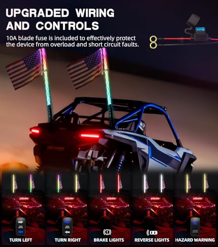 Image of ZIMABLUE 2PC 3FT Whip Lights for Side by Side, App & Remote Control RGB Chasing Lighted Whips with 3 Switchs for ATV UTV Dune Buggy Truck,LED Whip Light Compatible with Polaris RZR Can-Am Maverick X3
