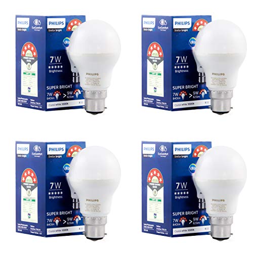 Image of Philips Stellar Bright 7 Watt LED Bulb, 5 Star Base B22 (Cool Day Light, Pack of 4)