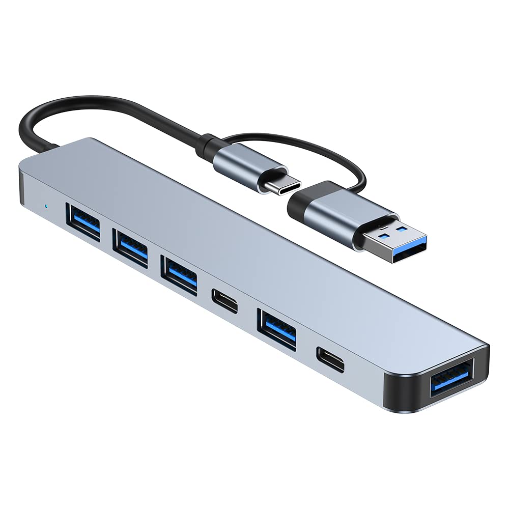 Lostrain USB C Hub, 7 in 1 USB Splitter Multiport Adapter Type C Dock with (1*USB 3.0, 4*USB 2.0, 1*USB-C Charging, 1*USB-C Data Port) Multiple USB-Hub Compatible for MacBook,Laptop,Computer,iMac,iPad