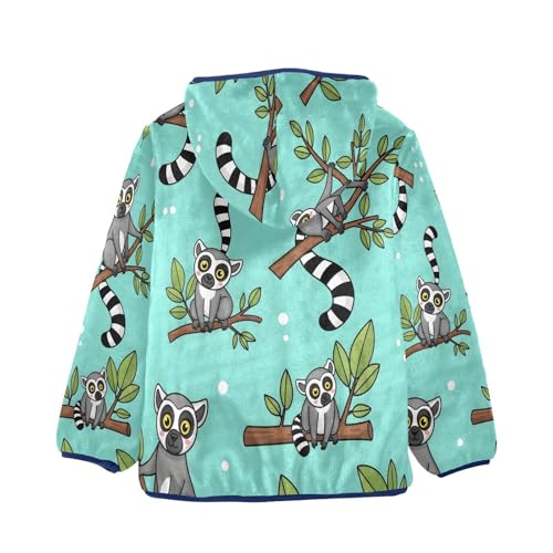 Lemurs on Branches with Leaves Toddler Fleece Jacket Girl Boys Hooded Fleece Jacket Coat Warm Outwear Zip-up 3-10T2