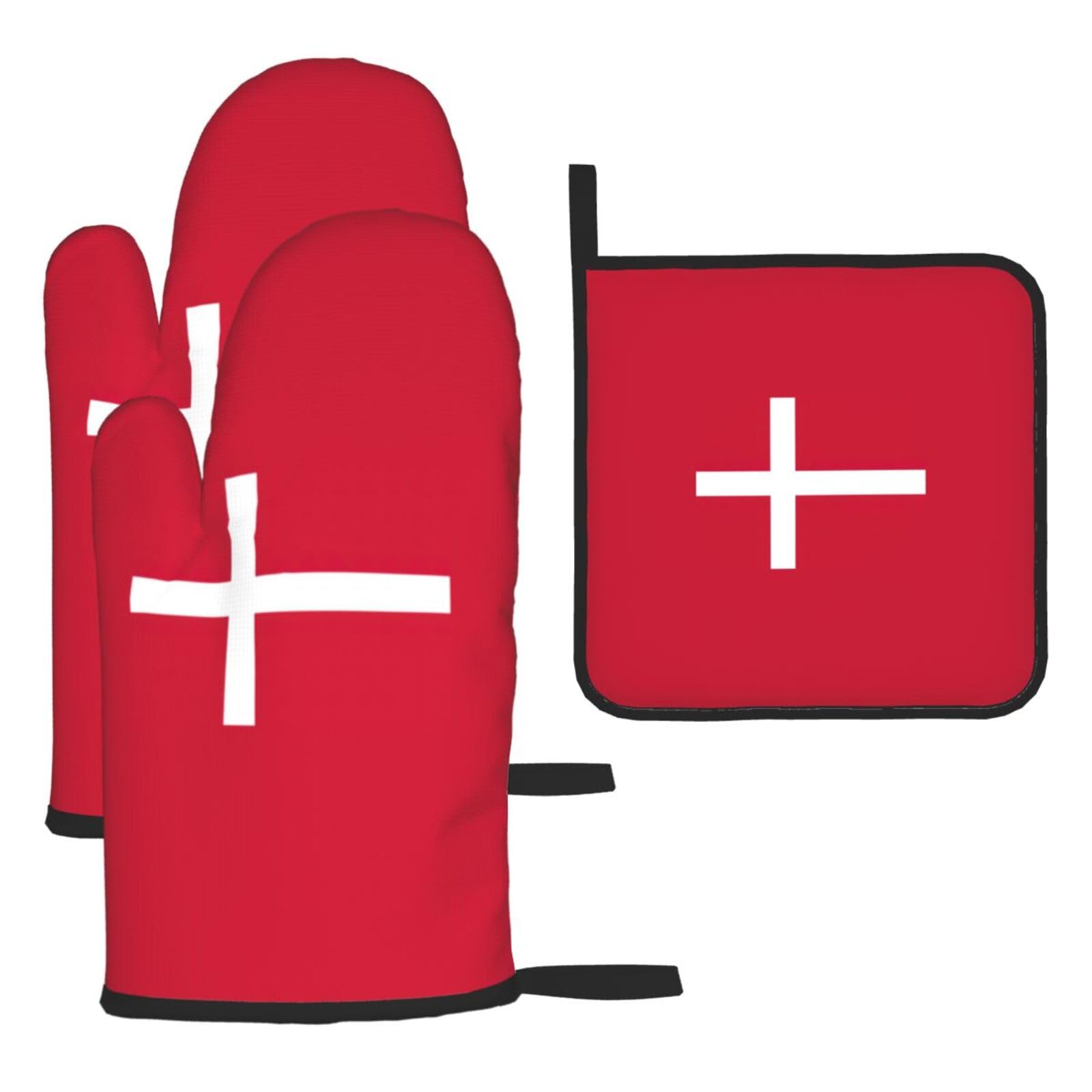 Danish Flag Print Oven Kitchen Gloves For Baking Outdoor Grilling Home Use Mitts Microwaving Bbq