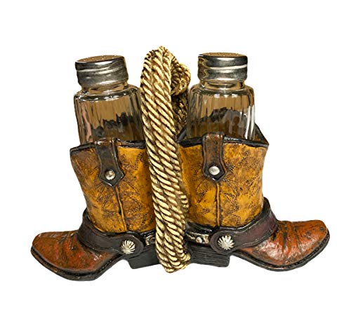 Urbalabs Cowboy Boots and Rope Ceramic Salt and Pepper Shaker Caddy Farmhouse Ranch Dinner Table Kitchen Glass Set of Roper Boot Gifts for Friends and Family
