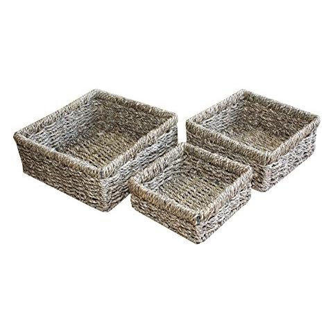 Home-ever Natural Seagrass Set Of 3 Square Storage Baskets HE37 Cover