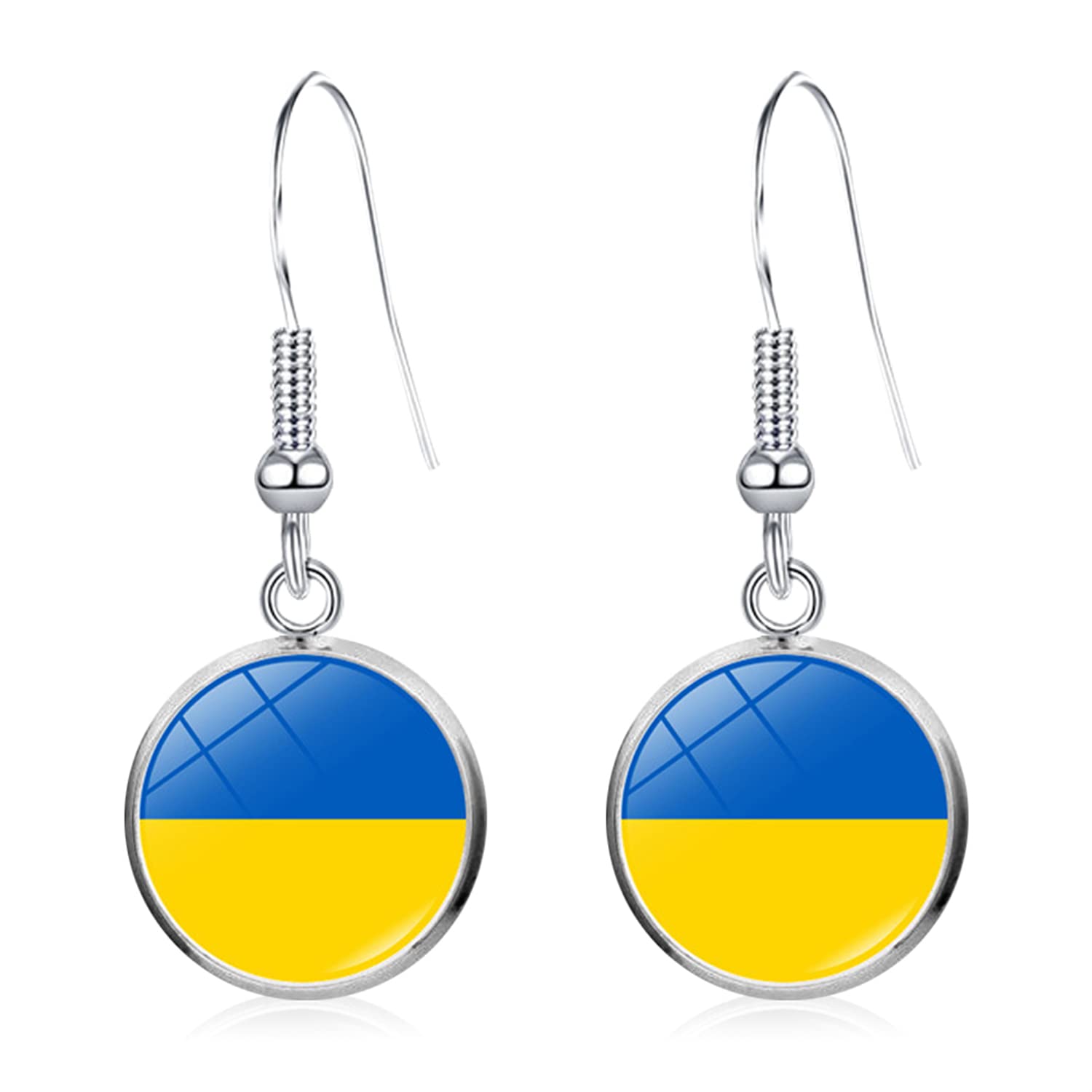 KVANUUnique Chic Blue Yellow Crystal Ukrainian Flag Dangle Drop Earrings Round Circle Hook Earrings for Women Girls Statement Jewelry Gifts