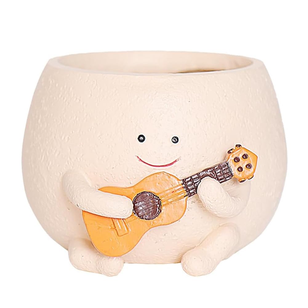 CTRLZS Smily Face Planter Pot with Drainage Hole Cute Resin for String of Plant Guitar Pots for Indoor